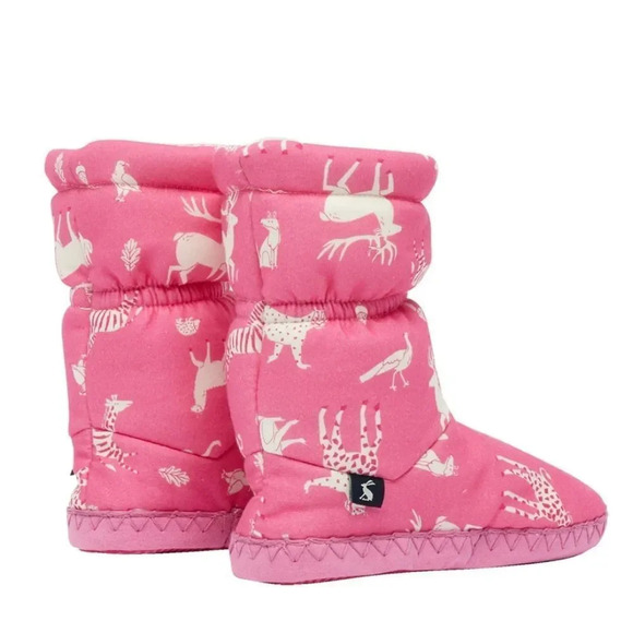 Joules Girls pink animal print Padabout Slipper Sock size xlarge 4-5 - Picture 2 of 8